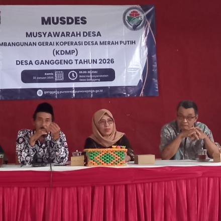Musyawarah Desa (Musdes) Pembangunan Gerai Koperasi Desa Merah Putih (KDMP) Desa Ganggeng Tahun 2026